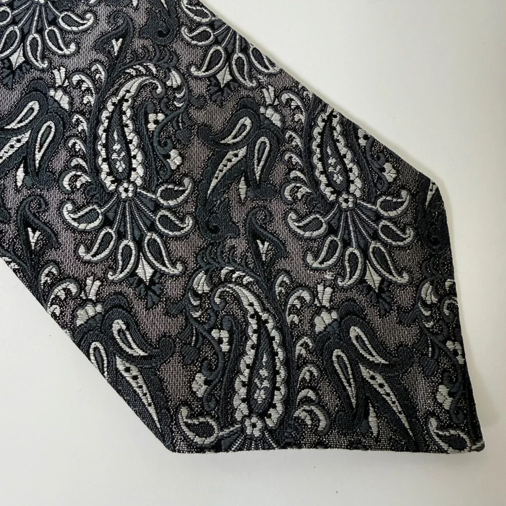 VTG Count Marco Men Paisley Necktie Gray Italy Luxury Designer Tie Formal Career